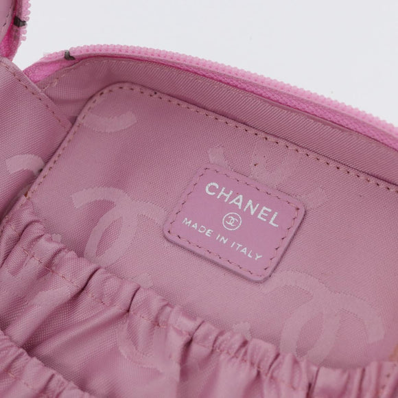 CHANEL Cambon Line Pouch Leather Pink Silver CC Auth ki6427M