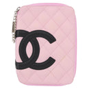 CHANEL Cambon Line Pouch Leather Pink Silver CC Auth ki6427M-13