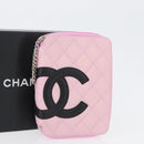 CHANEL Cambon Line Pouch Leather Pink Silver CC Auth ki6427M-12