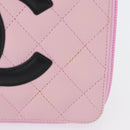 CHANEL Cambon Line Pouch Leather Pink Silver CC Auth ki6427M-2
