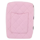 CHANEL Cambon Line Pouch Leather Pink Silver CC Auth ki6427M-3