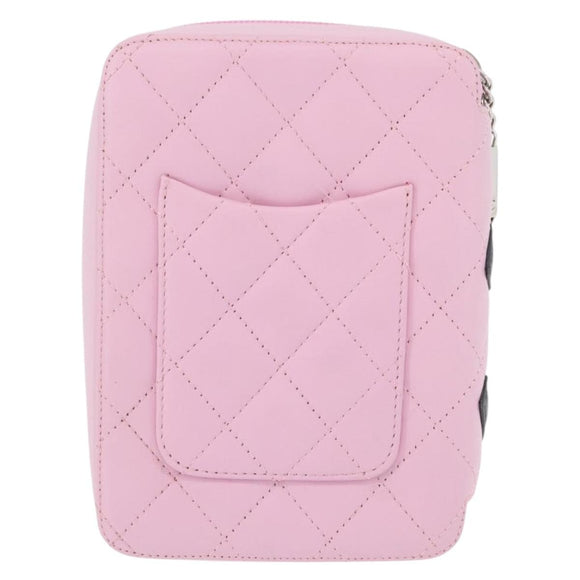 CHANEL Cambon Line Pouch Leather Pink Silver CC Auth ki6427M