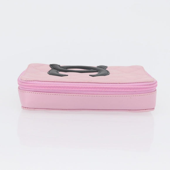 CHANEL Cambon Line Pouch Leather Pink Silver CC Auth ki6427M