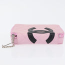 CHANEL Cambon Line Pouch Leather Pink Silver CC Auth ki6427M-5