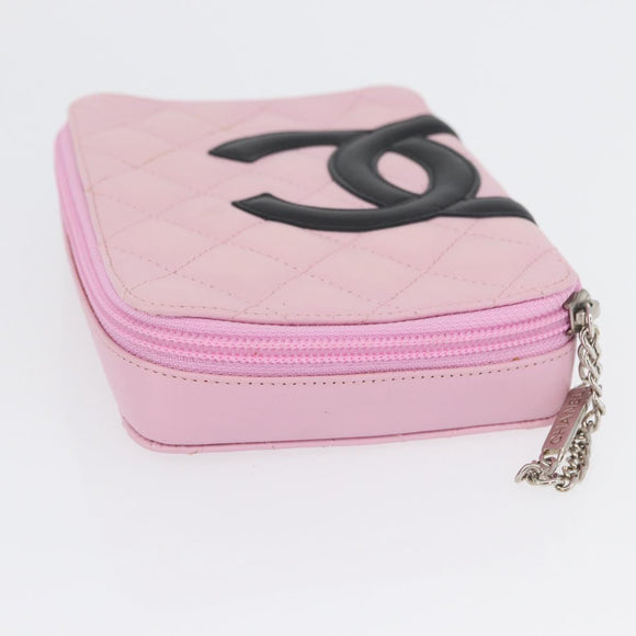 CHANEL Cambon Line Pouch Leather Pink Silver CC Auth ki6427M