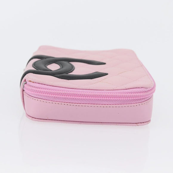 CHANEL Cambon Line Pouch Leather Pink Silver CC Auth ki6427M