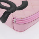 CHANEL Cambon Line Pouch Leather Pink Silver CC Auth ki6427M-14