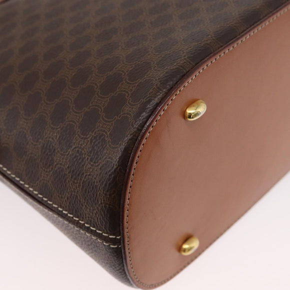 CELINE Macadam Canvas Hand Bag PVC Leather 2way Brown Gold Auth ki6435