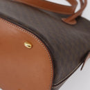 CELINE Macadam Canvas Hand Bag PVC Leather 2way Brown Gold Auth ki6435-18