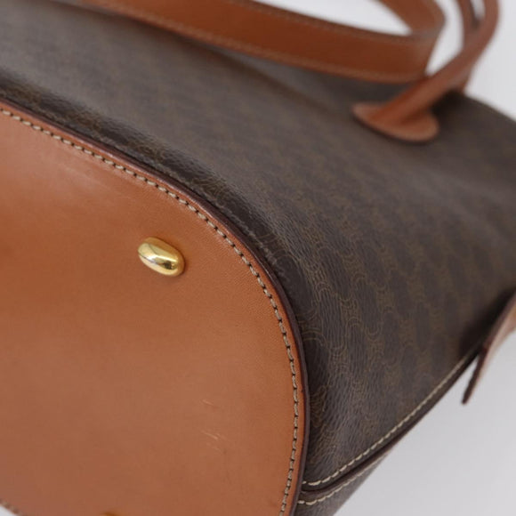 CELINE Macadam Canvas Hand Bag PVC Leather 2way Brown Gold Auth ki6435