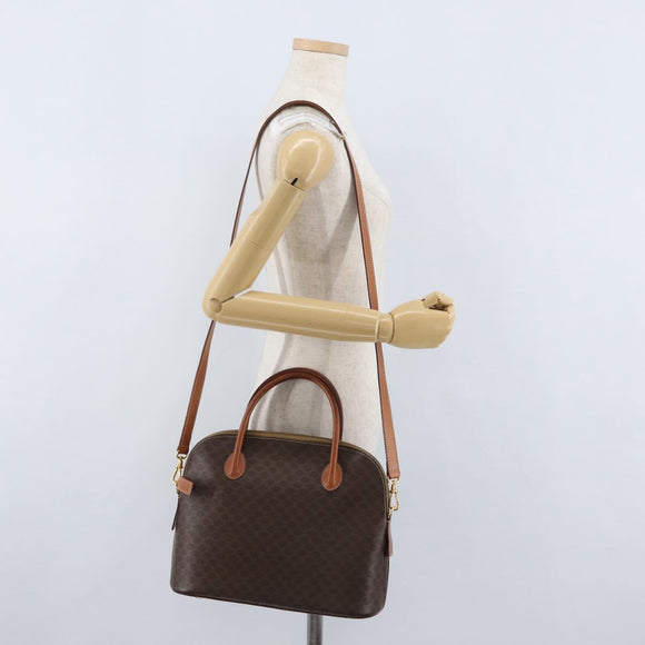CELINE Macadam Canvas Hand Bag PVC Leather 2way Brown Gold Auth ki6435