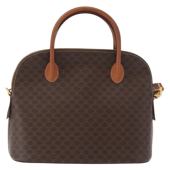 CELINE Macadam Canvas Hand Bag PVC Leather 2way Brown Gold Auth ki6435