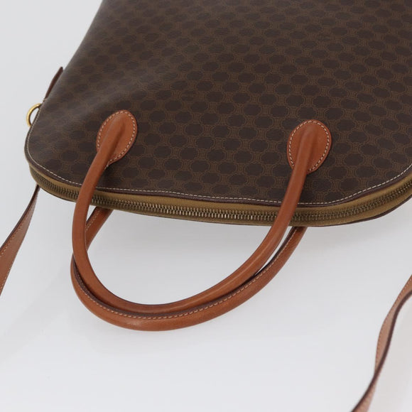 CELINE Macadam Canvas Hand Bag PVC Leather 2way Brown Gold Auth ki6435