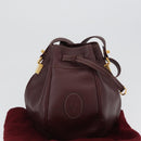 CARTIER Must Line Shoulder Bag Leather Bordeaux Gold Auth ki6436-12