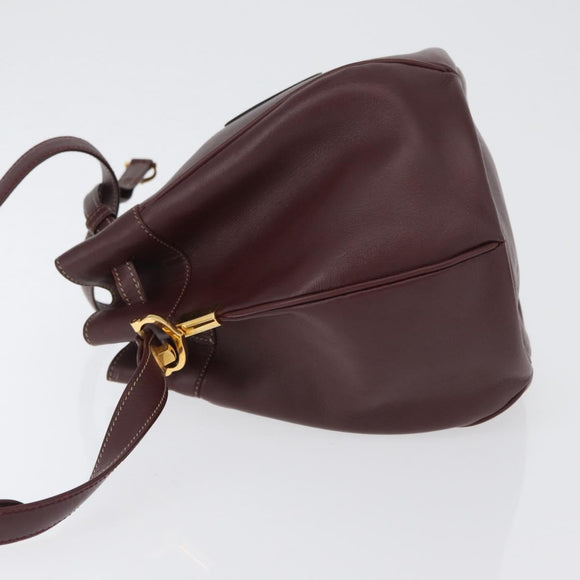 CARTIER Must Line Shoulder Bag Leather Bordeaux Gold Auth ki6436