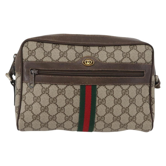 GUCCI GG Supreme Web Sherry Line Shoulder Bag PVC Beige 904 02 005 Auth ki6442