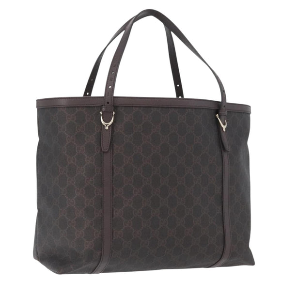 GUCCI GG Supreme Tote Bag PVC Gold Dark Brown 309613 Auth ki6444