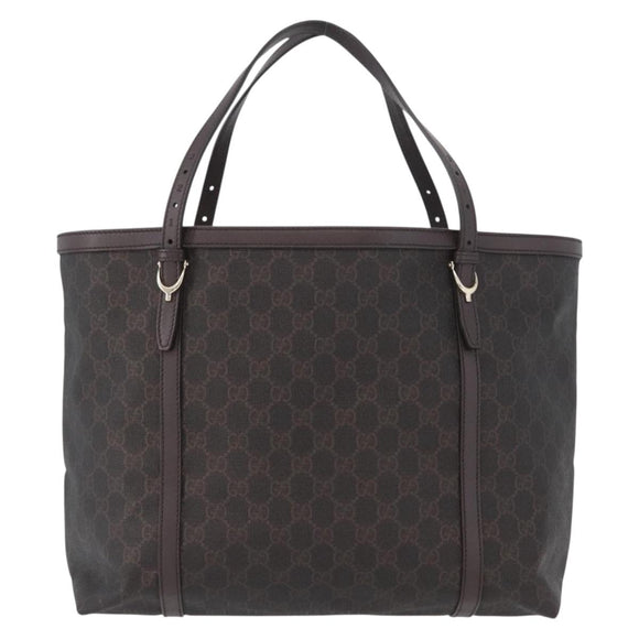 GUCCI GG Supreme Tote Bag PVC Gold Dark Brown 309613 Auth ki6444