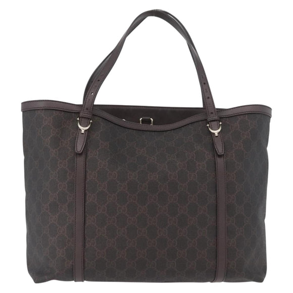 GUCCI GG Supreme Tote Bag PVC Goud Donkerbruin 309613 Auth ki6444