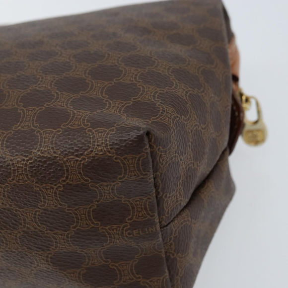 CELINE Macadam Canvas Pouch PVC Leather Brown Gold Auth ki6446