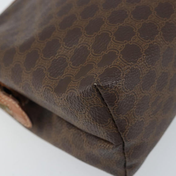 CELINE Macadam Canvas Pouch PVC Leather Brown Gold Auth ki6446
