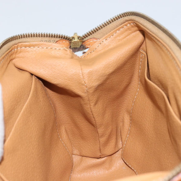 CELINE Macadam Canvas Pouch PVC Leather Brown Gold Auth ki6446
