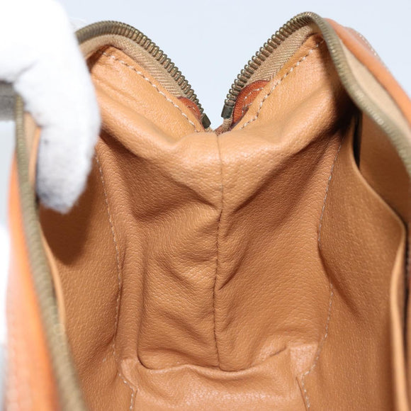 CELINE Macadam Canvas Pouch PVC Leather Brown Gold Auth ki6446