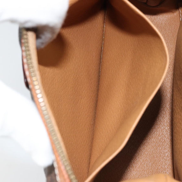 CELINE Macadam Canvas Pouch PVC Leather Brown Gold Auth ki6446