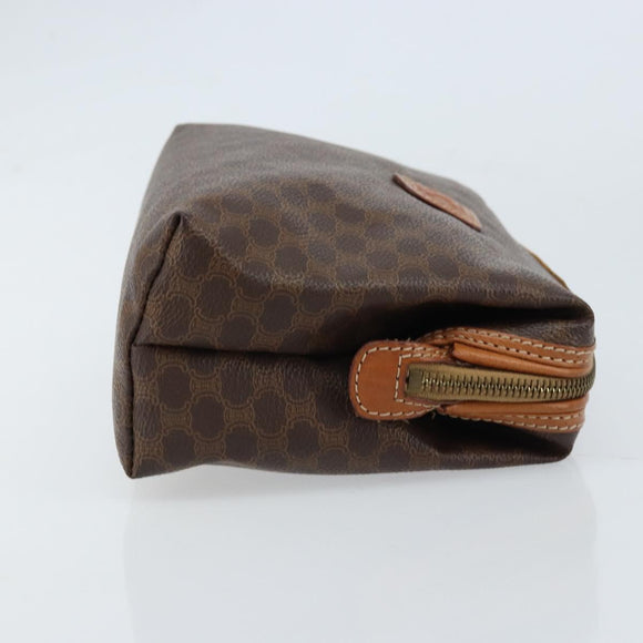 CELINE Macadam Canvas Pouch PVC Leather Brown Gold Auth ki6446
