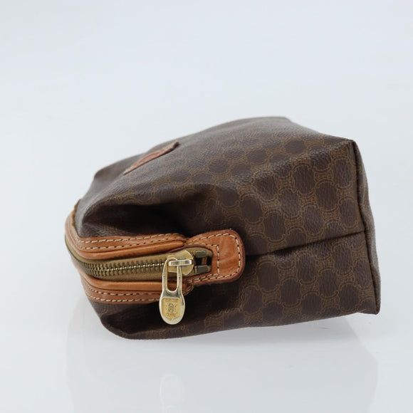 CELINE Macadam Canvas Pouch PVC Leather Brown Gold Auth ki6446