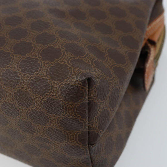 CELINE Macadam Canvas Pouch PVC Leather Brown Gold Auth ki6446