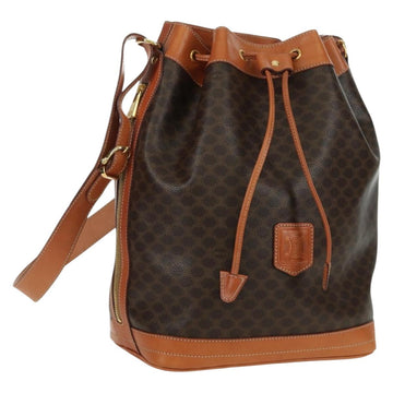 CELINE Macadam Canvas Shoulder Bag PVC Leather Brown Gold Auth ki6449M