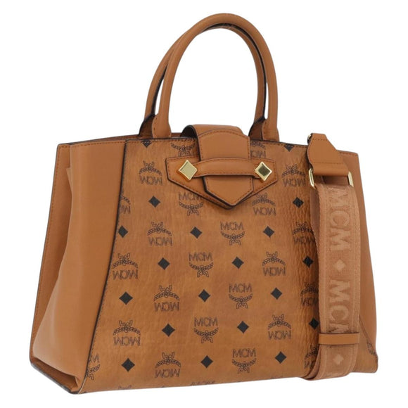 MCM Vicetos Logogram Hand Bag PVC Leather 2way Brown Gold Auth ki6452
