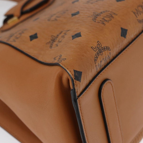 MCM Vicetos Logogram Hand Bag PVC Leather 2way Brown Gold Auth ki6452