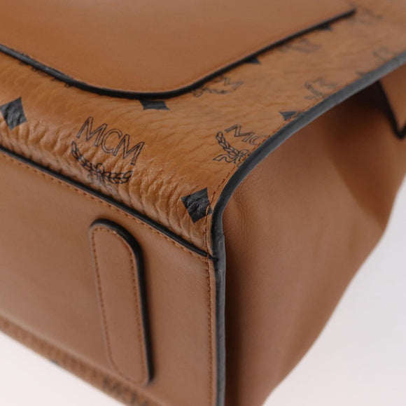 MCM Vicetos Logogram Hand Bag PVC Leather 2way Brown Gold Auth ki6452