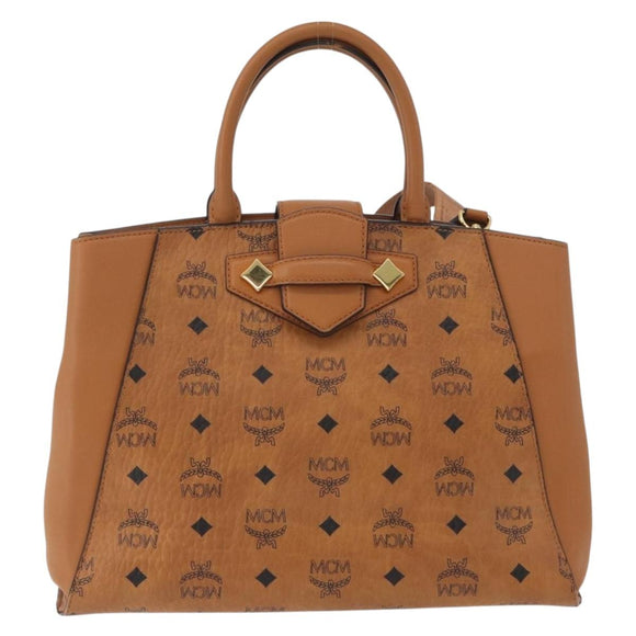 MCM Vicetos Logogram Hand Bag PVC Leather 2way Brown Gold Auth ki6452