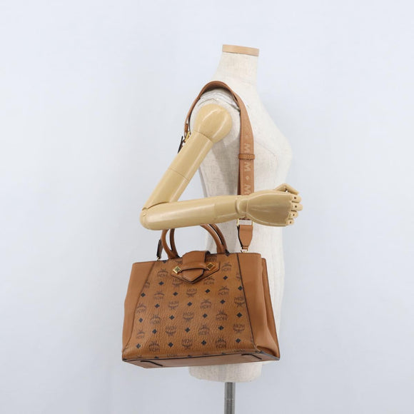MCM Vicetos Logogram Hand Bag PVC Leather 2way Brown Gold Auth ki6452