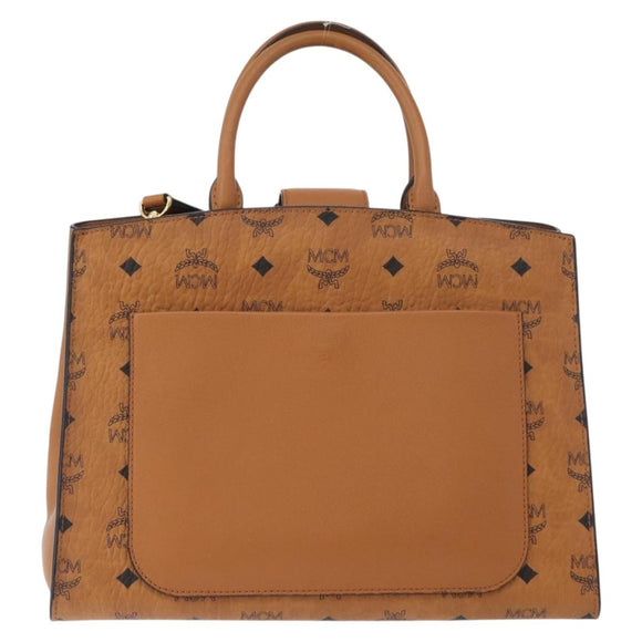 MCM Vicetos Logogram Hand Bag PVC Leather 2way Brown Gold Auth ki6452