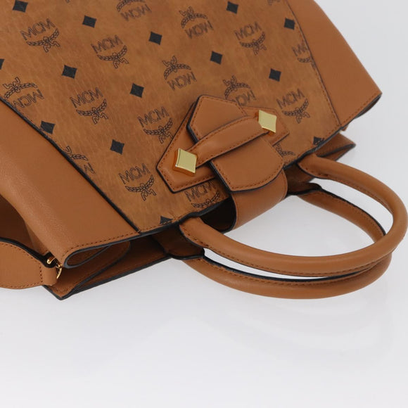 MCM Vicetos Logogram Hand Bag PVC Leather 2way Brown Gold Auth ki6452