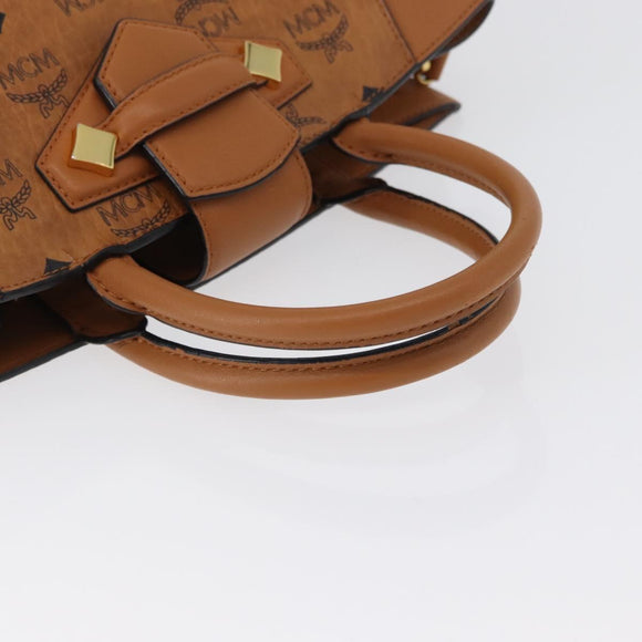 MCM Vicetos Logogram Hand Bag PVC Leather 2way Brown Gold Auth ki6452