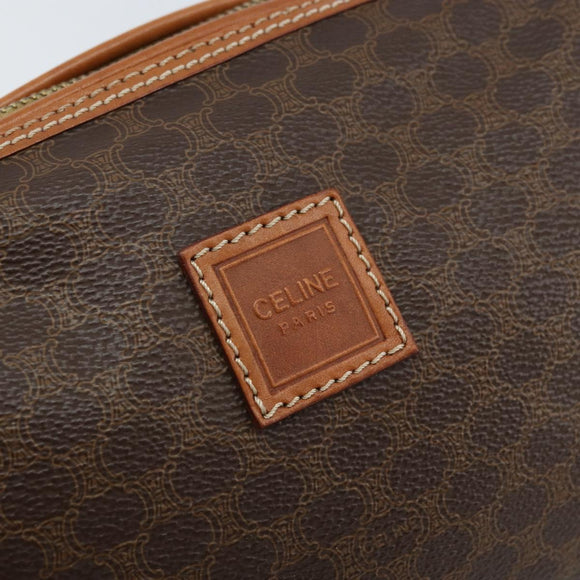 CELINE Macadam Canvas Pouch PVC Leather Brown Gold Auth ki6463