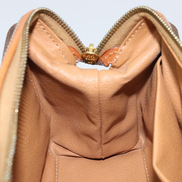 CELINE Macadam Canvas Pouch PVC Leather Brown Gold Auth ki6463