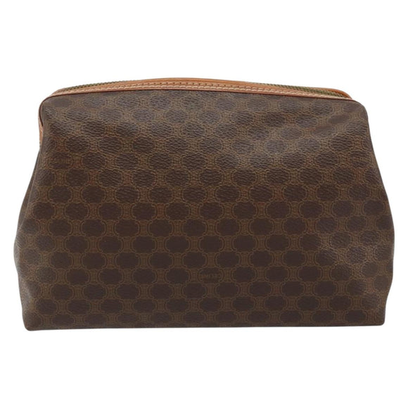 CELINE Macadam Canvas Pouch PVC Leather Brown Gold Auth ki6463