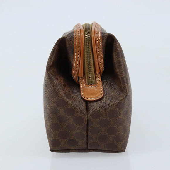 CELINE Macadam Canvas Pouch PVC Leather Brown Gold Auth ki6463
