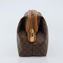 CELINE Macadam Canvas Pouch PVC Leather Brown Gold Auth ki6463-4