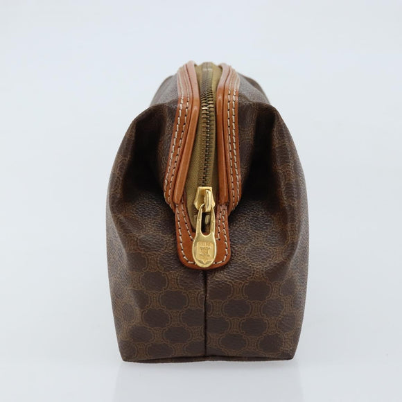 CELINE Macadam Canvas Pouch PVC Leather Brown Gold Auth ki6463