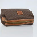 CELINE Macadam Canvas Pouch PVC Leather Brown Gold Auth ki6463-5