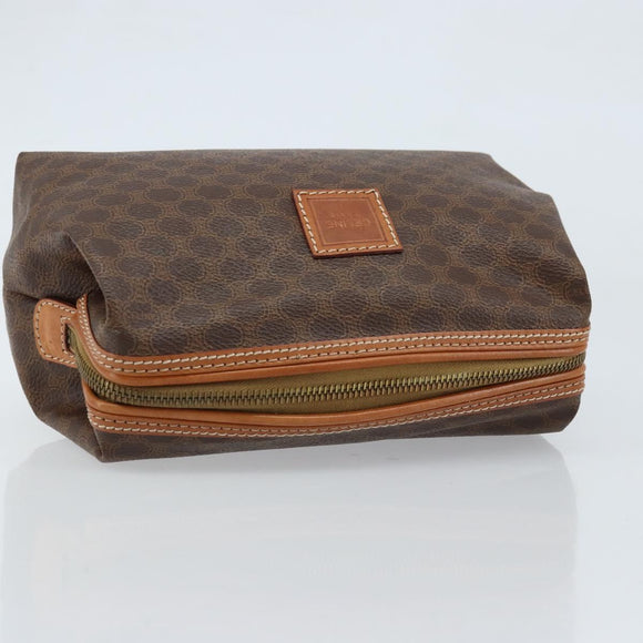 CELINE Macadam Canvas Pouch PVC Leather Brown Gold Auth ki6463