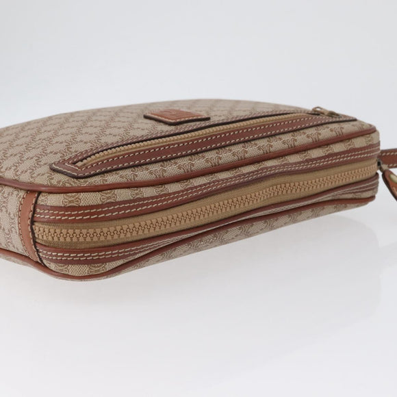 CELINE Macadam Canvas Clutch Bag PVC Leather Beige Gold Auth ki6467