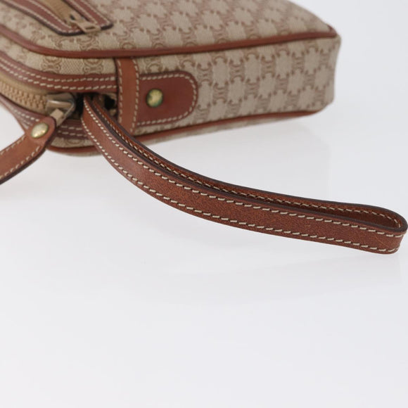 CELINE Macadam Canvas Clutch Bag PVC Leather Beige Gold Auth ki6467